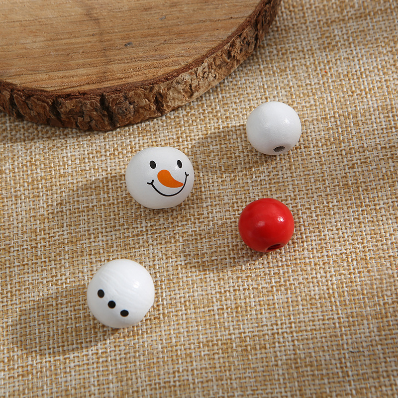 Other 200Pcs Christmas Snowman Wooden Beads Winter Christmas DIY Wreath Party Decoration Custom Crafts Bracelet Jewelry Accessories 230325