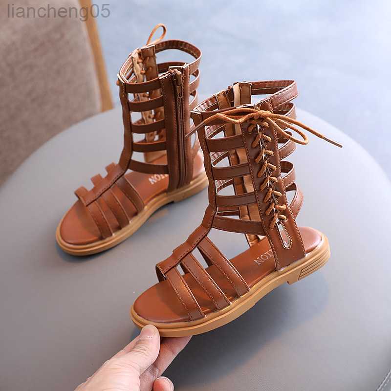 Sandals sandals summer 2022 Girls Gladiator Sandals Cross-tied Boots Baby Kids Casual Shoe child girl Roma Lace up High Top sandalias W0327