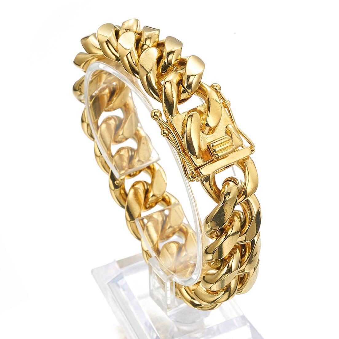 Charm Bracelets 81012141618mm Wide Gold Color 316L Stainless Steel Curb Cuban Link Chain Bracelet Bangle Jewelry 711inch for Men Women 230325