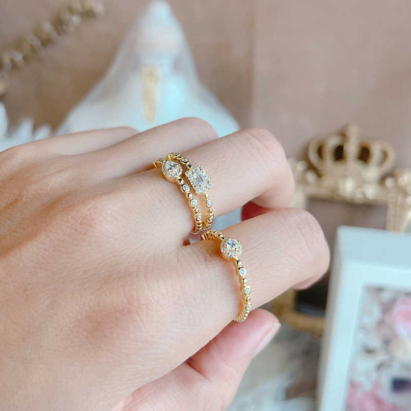 Band Rings Trendy Korean Women's Dainty Ring Concise Geometry Zirconia Gold Color Stacking Rings Crystal Jewelry Dropship Suppliers R742 Z0327