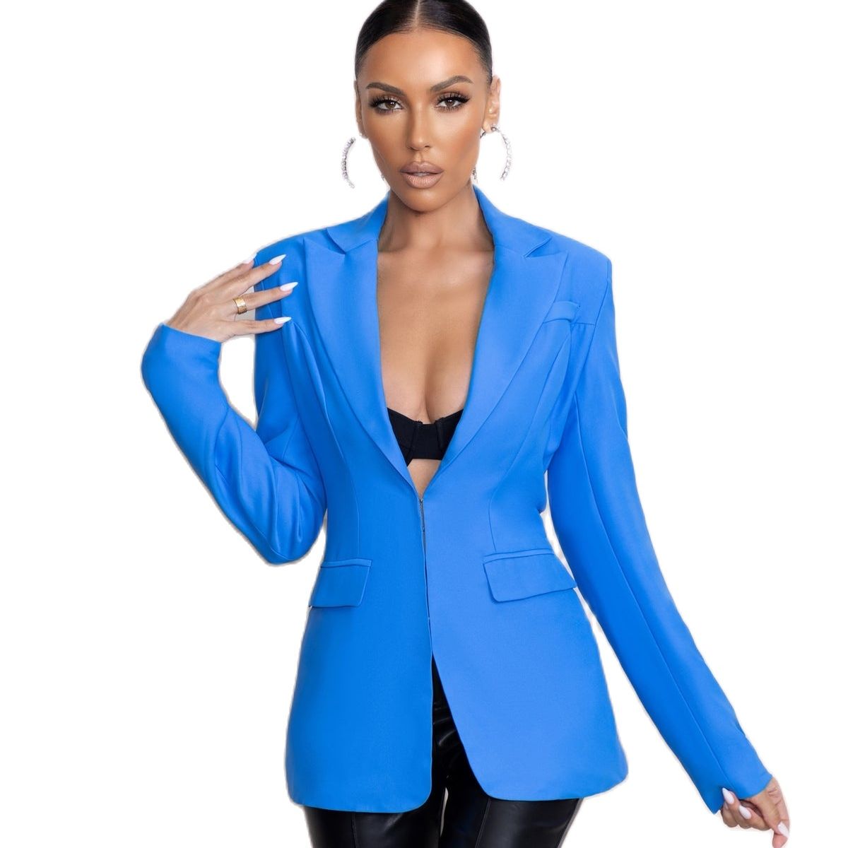 Royal Blue Women Long Jacket Suits Ladies Prom Evening Guest Formal Wear Custom Made Slim Blazer One Piece