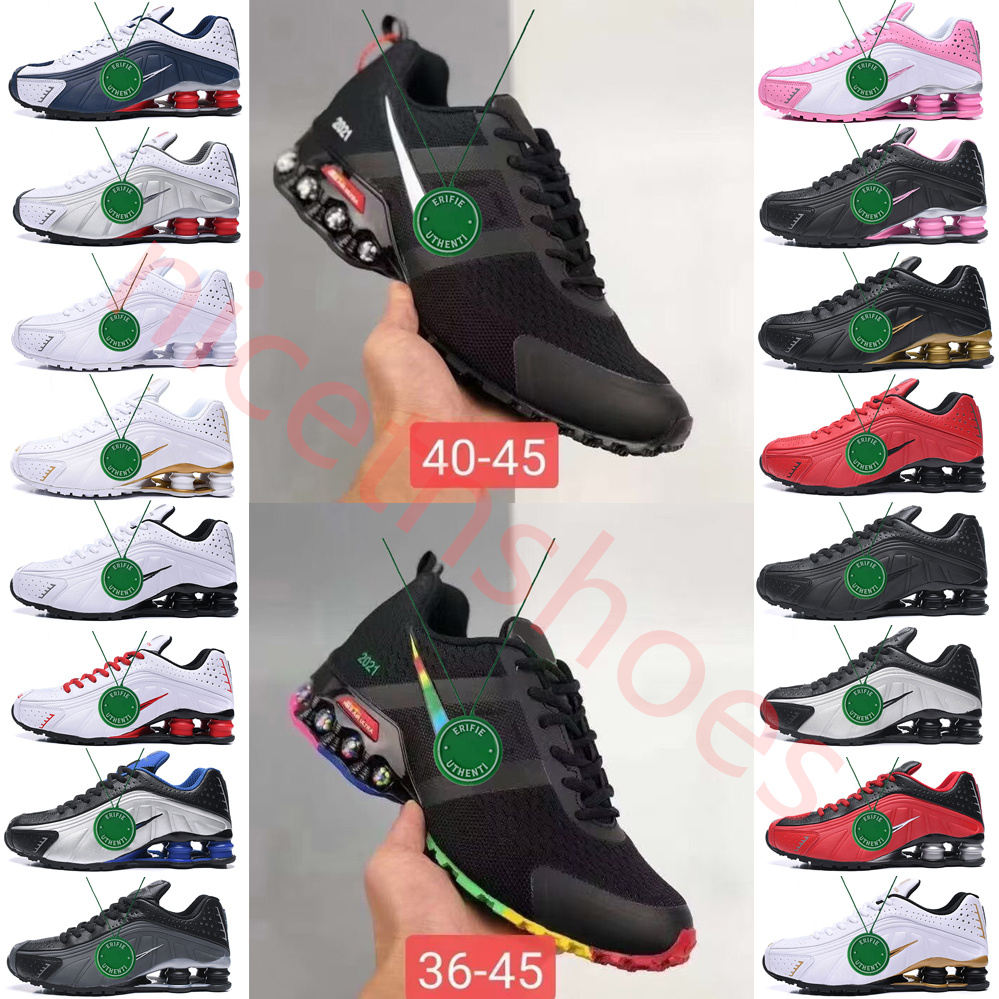 Mens Shoxs Running Shoes Triple White Metallic Hematite Racer White Silver Blue Enigma Black Neon Shoxs University Red Sneakers Trainers Comet Red