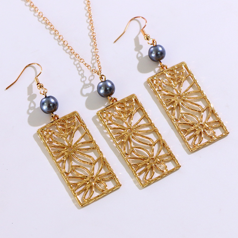 Anniyo Hawaiian Blossom Jewelry sets Black Pearl Necklace Earrings Leaf Marshallese Guam Micronesia Chuuk Pohnpei Flower #233606 201222
