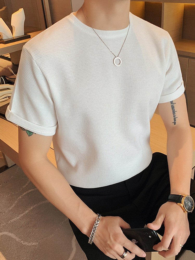 Men's T-Shirts Men Summer Solid Color Ice Silk Knit Shirts Male O-neck Casual Tees Men's Sim Fit Short Sleeve Sweater T-shirts 230327