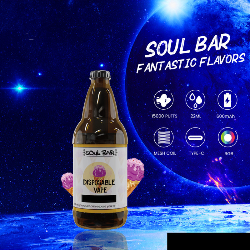 Original 15000 Puff Disposable Vape Pen E-Cigarette Kit 15 Colors Mesh Coil 22ml Pods Rechargeable SOUL BAR 15000Puffs Disposables Vapes Device Kit Big Vapor