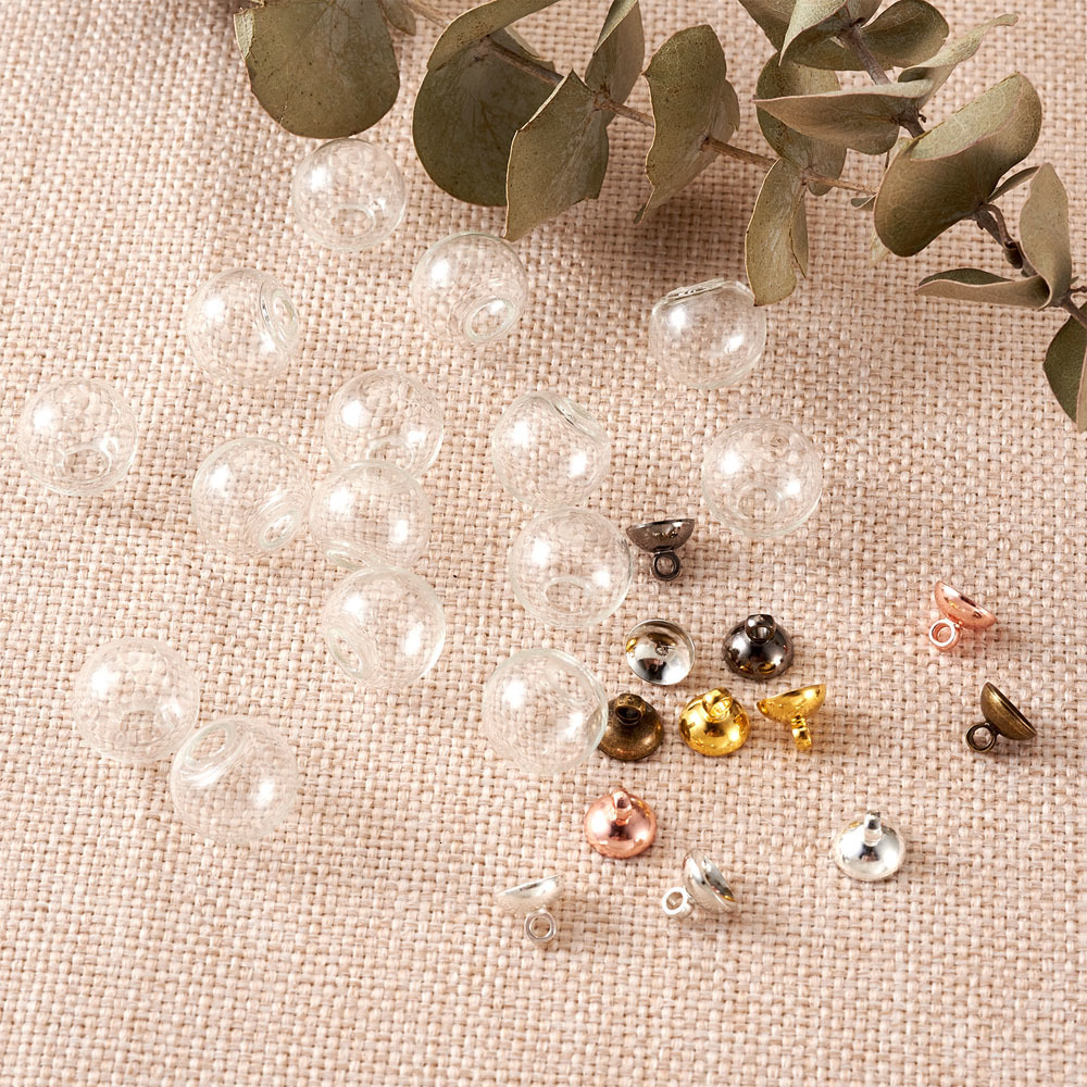 Charms 60Pcsbox Clear Glass Bottle Charms Mini Globe Ball Empty Bottles Pendant with Cap Bail For Jewelry Making DIY Earring Necklace 230325