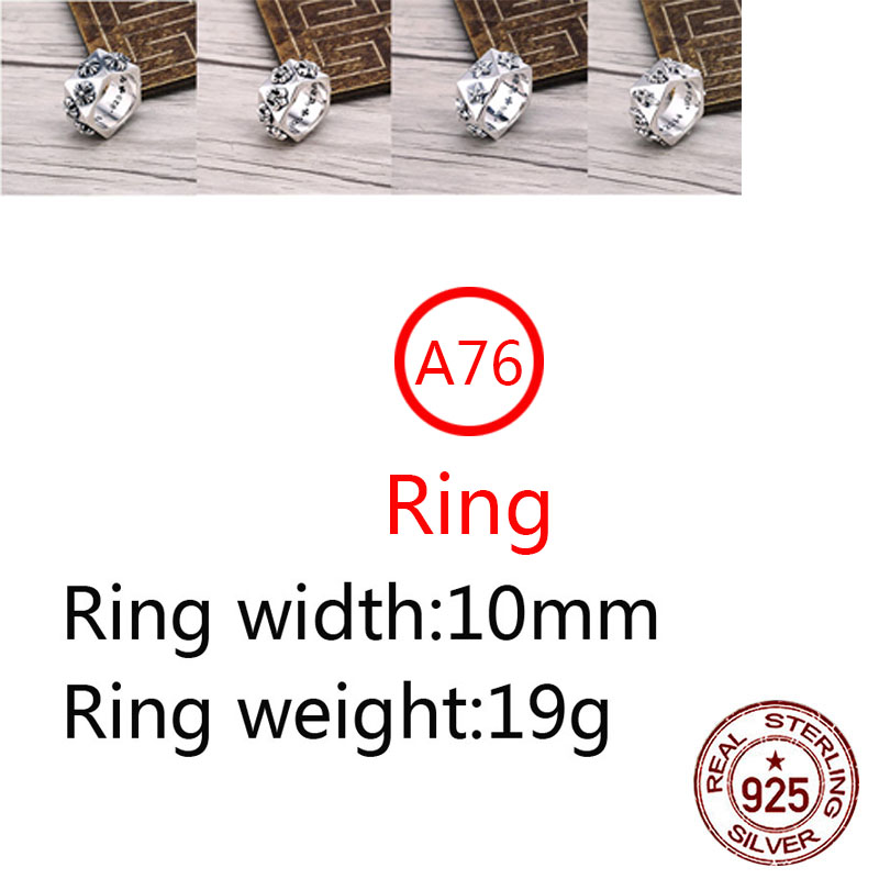 A76 S925 Sterling Silver Ring Fashion Retro Personality Aggressive Five Point Star Cross Flower Hip Hop Letter Net Red Versatile Punk Style Jewelry Gi