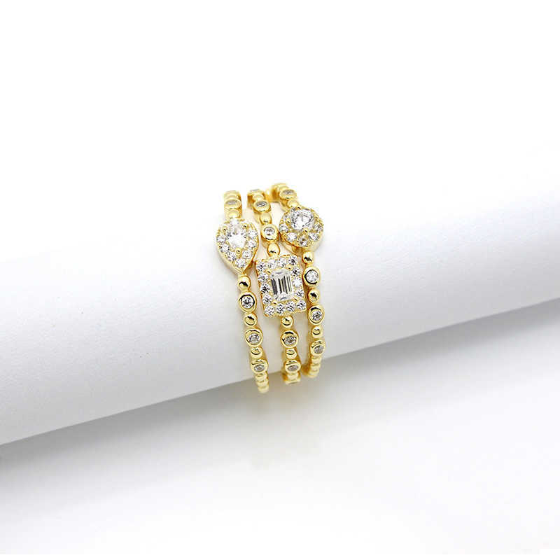 Band Rings Trendy Korean Women's Dainty Ring Concise Geometry Zirconia Gold Color Stacking Rings Crystal Jewelry Dropship Suppliers R742 Z0327