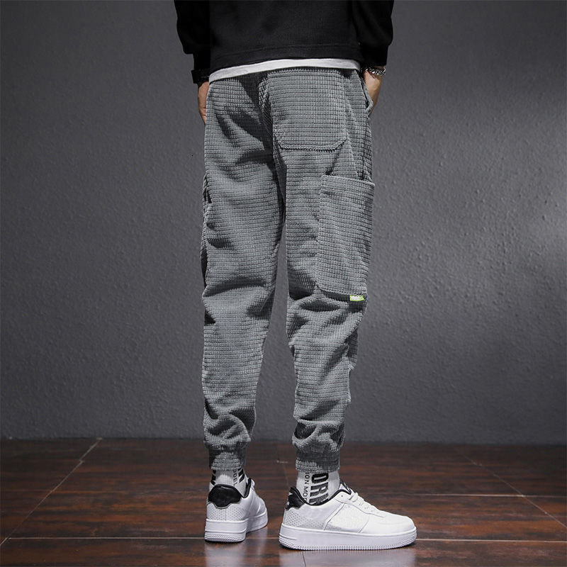 Men's Pants Men's Trousers Solid Color Fashion Pocket Autumn Winter Joggers Full Length Casual Harem Pants Corduroy Male Sweatpants 230327