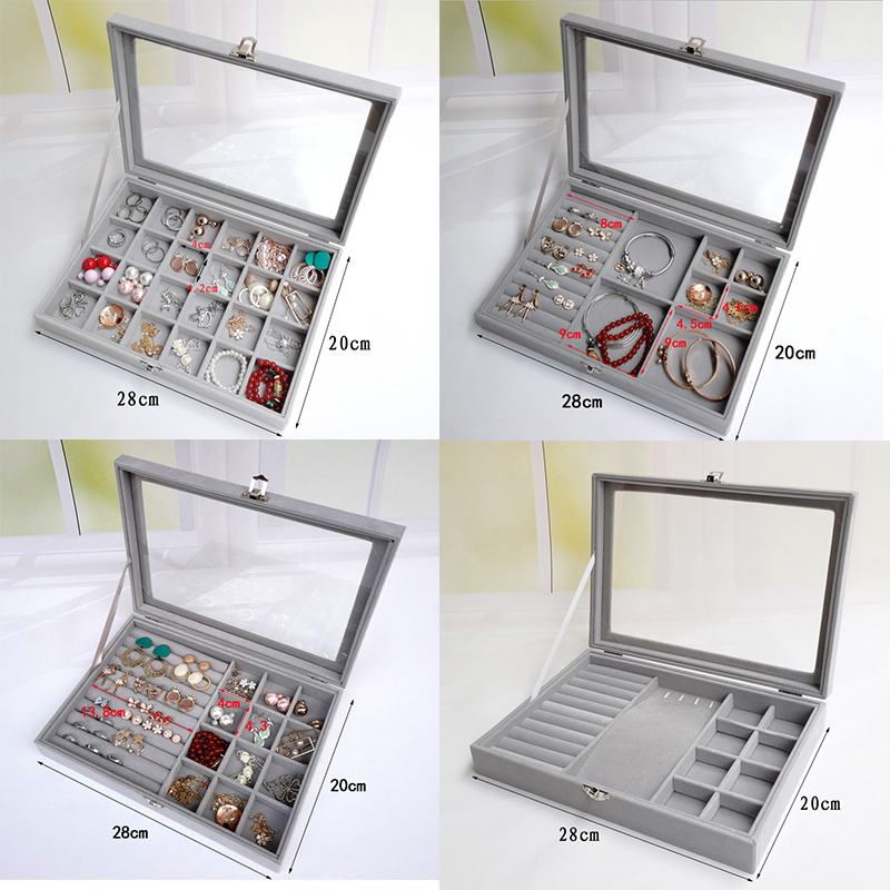 Jewelry Boxes Velvet Glass Ring Earring Jewelry Display Organizer Box Tray Holder Storage Case 230325