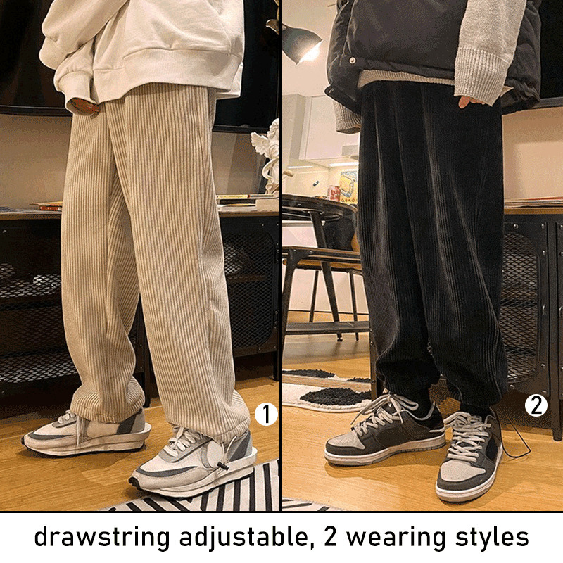Men's Pants Unisex Casual Tie Leg Straight Pants Corduroy Solid Color Oversize Trousers Autumn Winter Streetwear Warm Pants for Men Women 230327