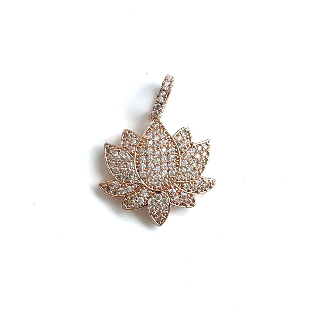 Charms 5Pcs Cubic Zirconia Pave Flower Lotus Charms Pendant for Jewelry Making Bracelet Necklace Accessories 230325
