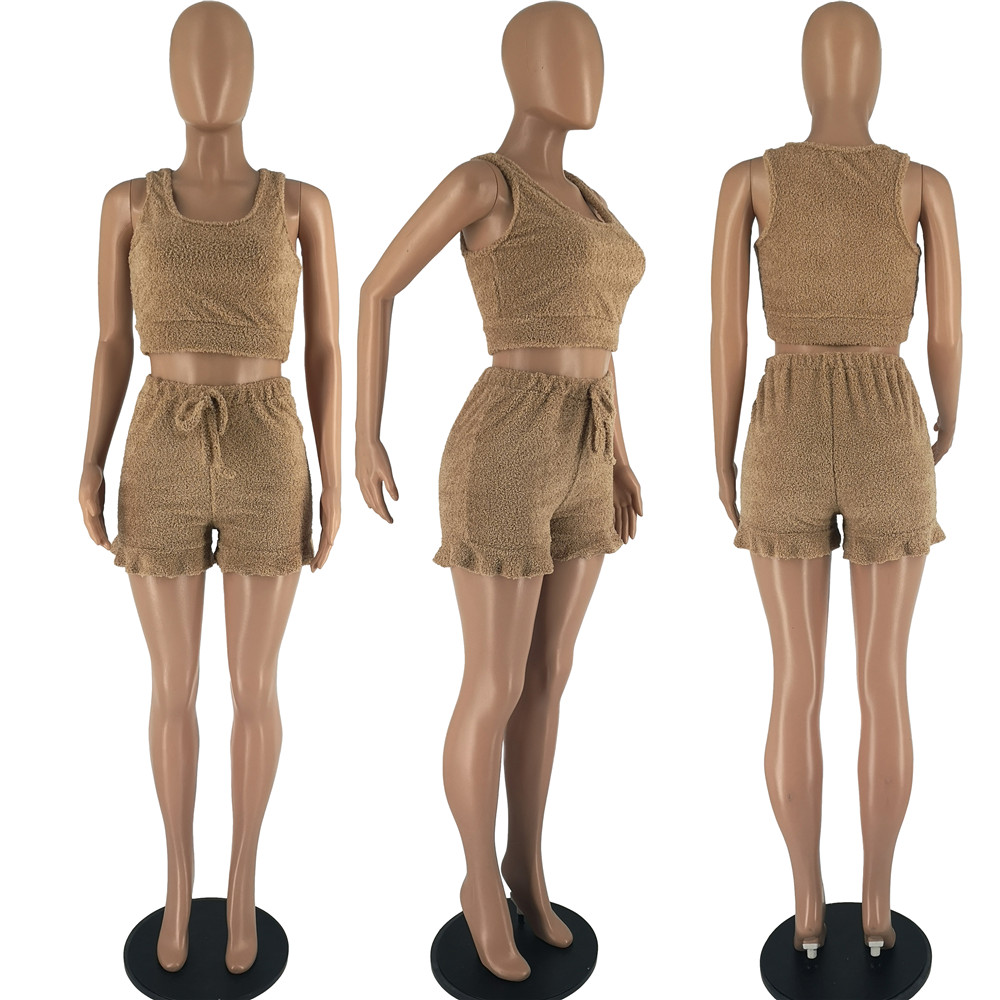 2023 Designer Summer Outfits Women Tracksuits Two Piece Sets Sleeveless Tank Top and Shorts Matching Sportswear Solid Fleece Sweatsuits Wholesale Clot