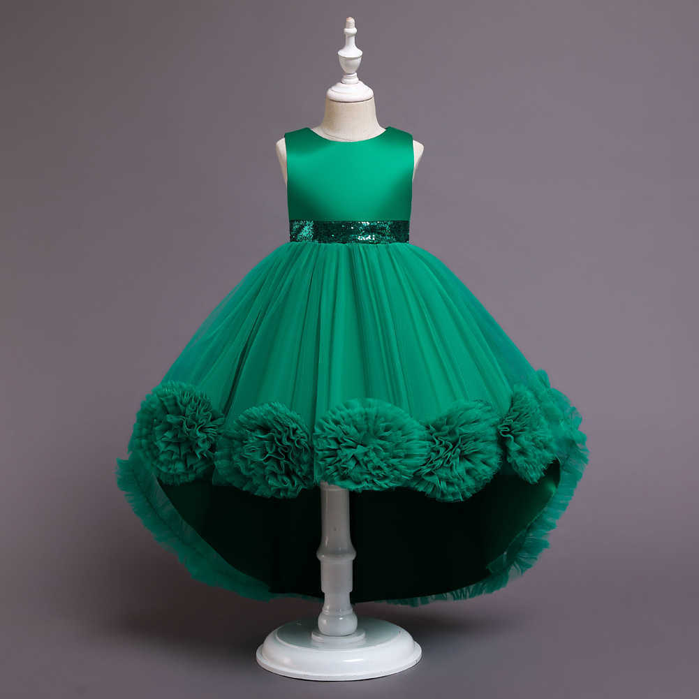 Girl's Dresses Elegant Lace Flower Girls Dress for Wedding Tailing Dress Piano Performance Costumes White / Pink / Red / Purple / Green Color P23