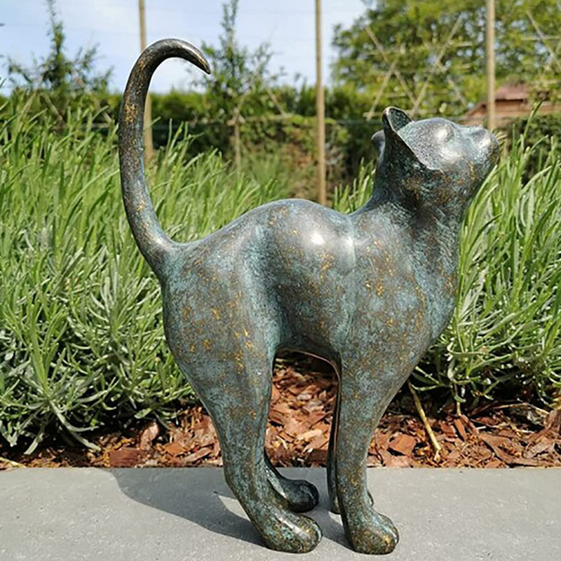 Other Home Decor Garden Cat Statues Beautiful Round Back Outdoor Sculpture Animal Resin Ornaments 230327