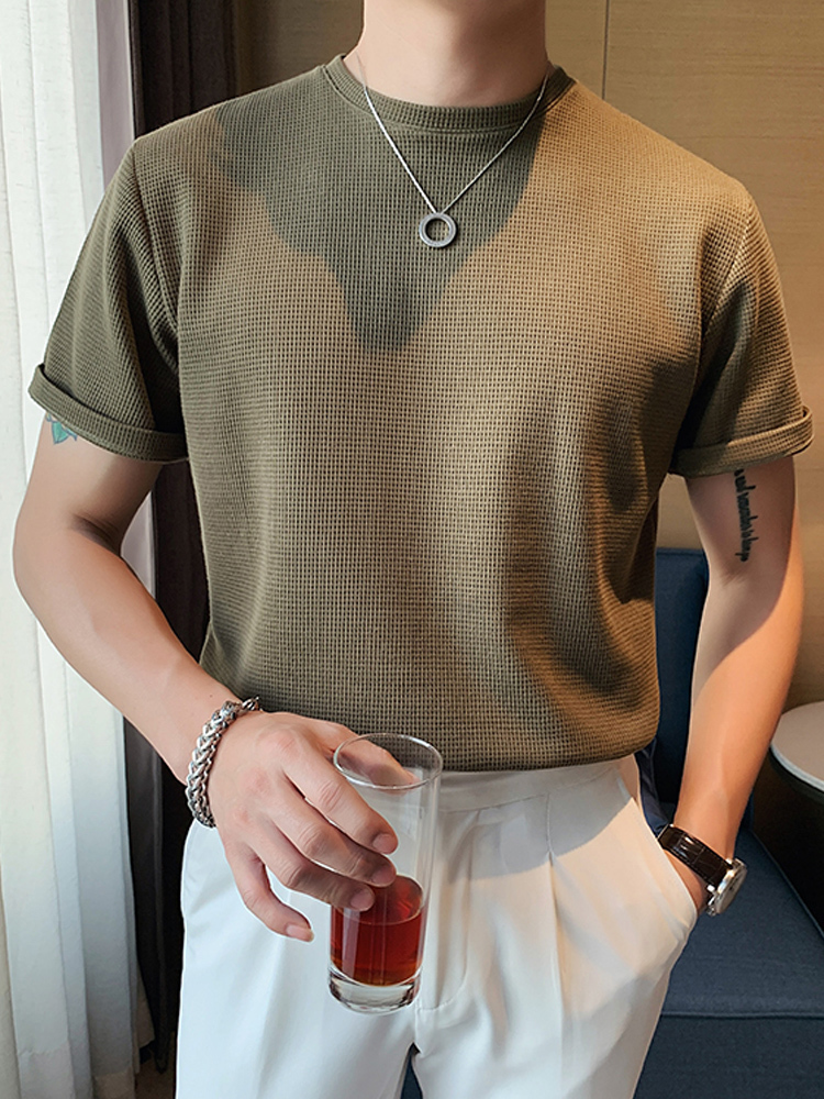 Men's T-Shirts Men Summer Solid Color Ice Silk Knit Shirts Male O-neck Casual Tees Men's Sim Fit Short Sleeve Sweater T-shirts 230327