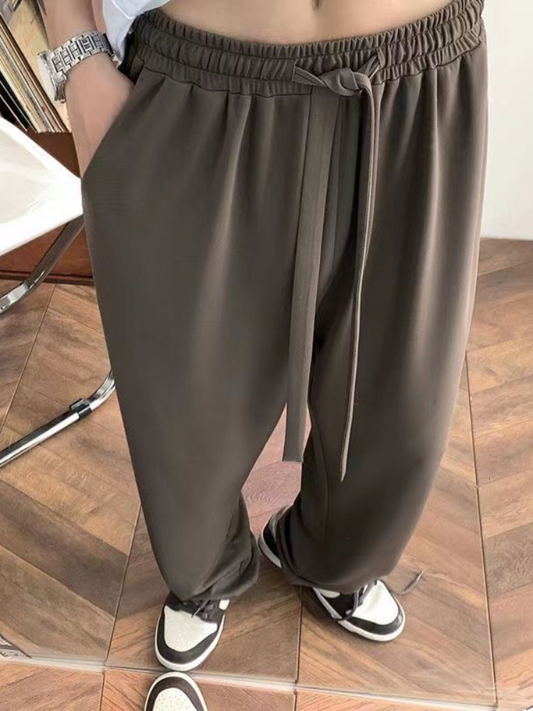 Men's Pants Gmiixder Vintage Fall/winter Men Pants Oversize Straight Tube Fashion High Street Bottom Elastic Waist Wide Leg Casual Trousers 23032