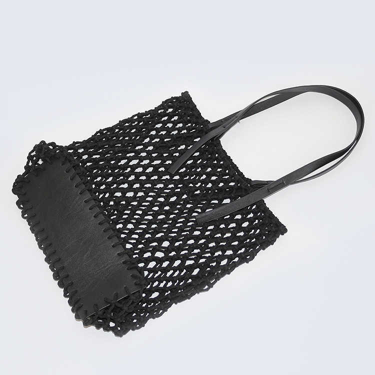 CMM Beach Bags 2023 Summer Hollow Rectangular Pu Hand Cotton Rope Handwoven Series Holiday Straw Woven Net Women s Big 230327
