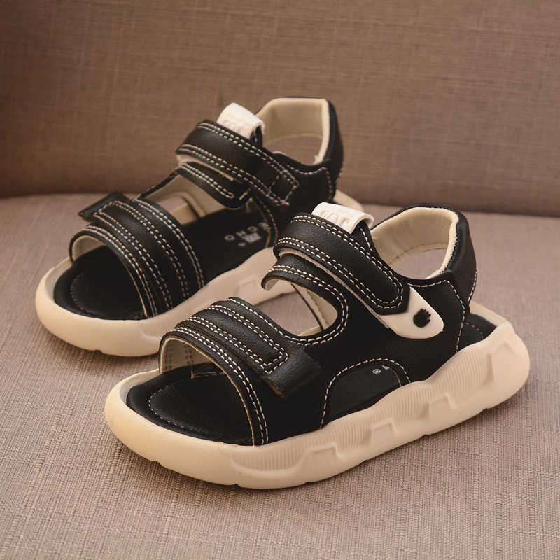 Sandals Summer Toddler Sandals Baby Girl Shoes Solid Color Leather Breathable Boys Sneakers Kids Infant Sport Boys Black Sandals W0327