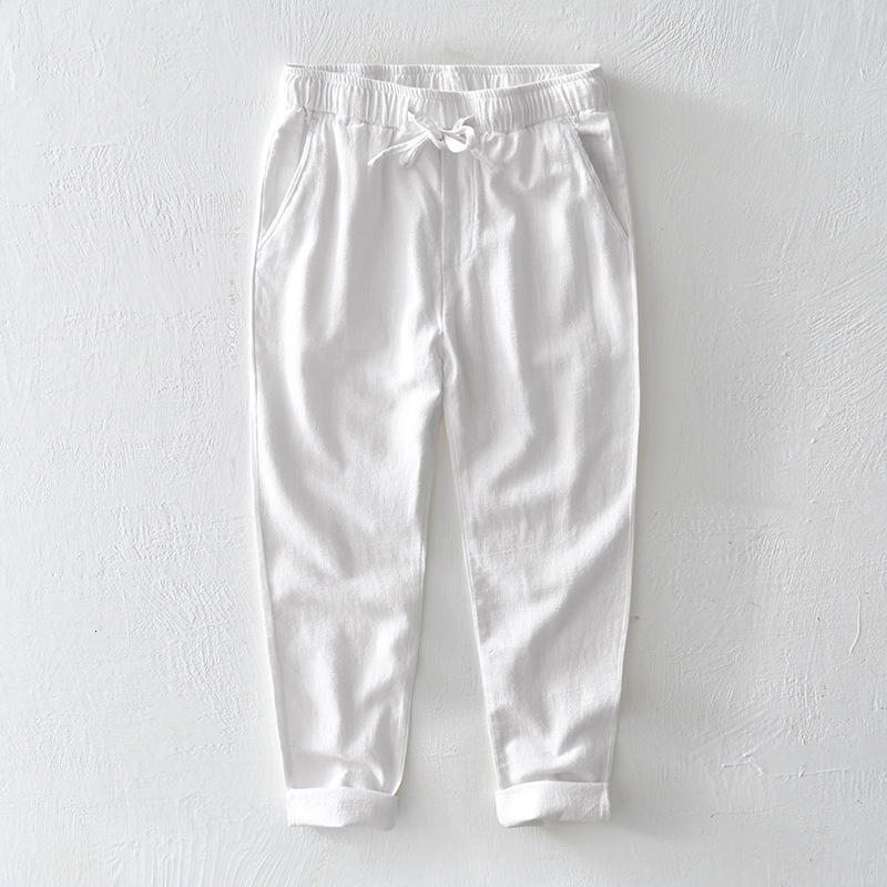 Men's Pants Autumn Spring Men Linen Pants Hemp Cotton Mixed Breathabe Drawstring Straight Casual Trouser in Thickened GB-L8223 230327