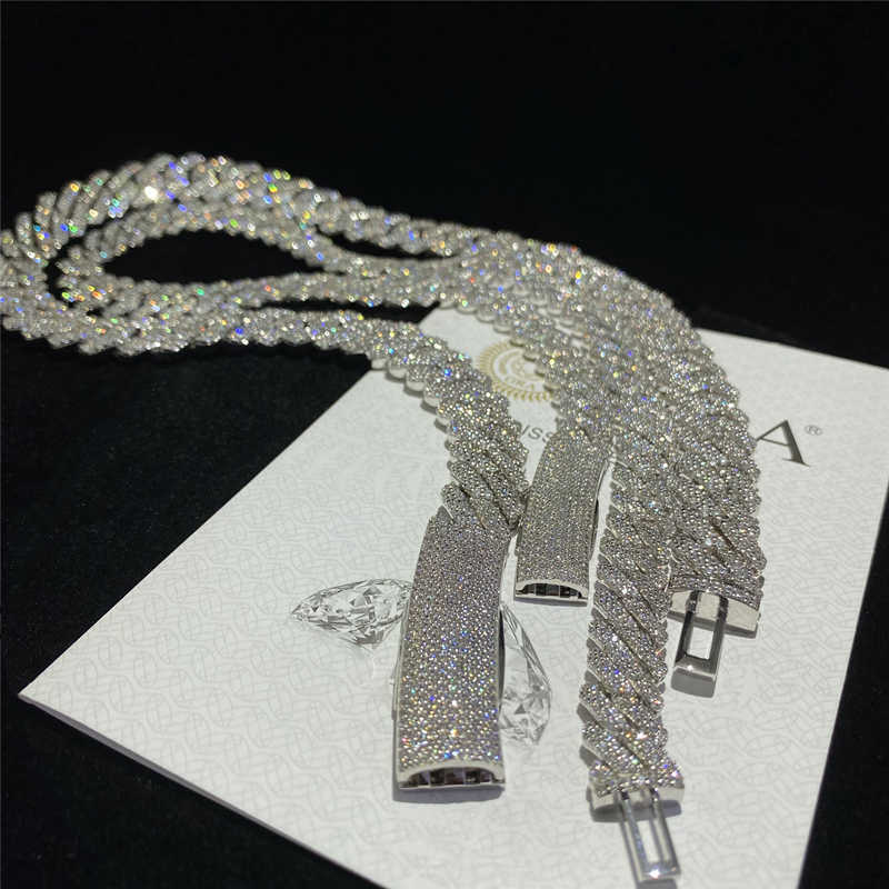 12mm/10mm VVS1 Moissanite Iced Out Cuban k Chain in Sier