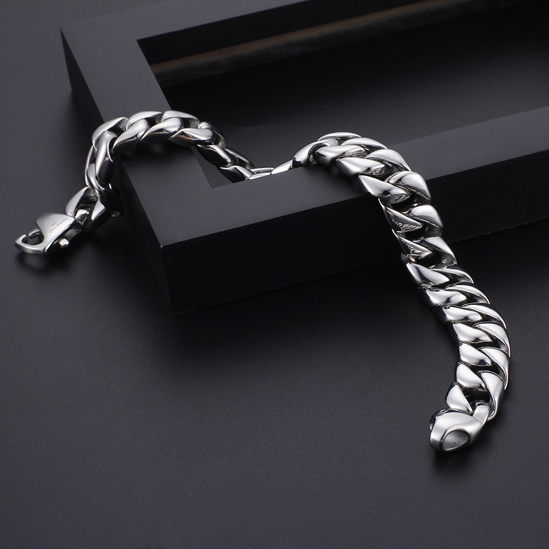 Charm Bracelets Gold Plated Stainless Steel Miami Cuban Curb Link Chain Bracelet for Men Classic Friends Men's Bracelets Jewelry Accessories 2303