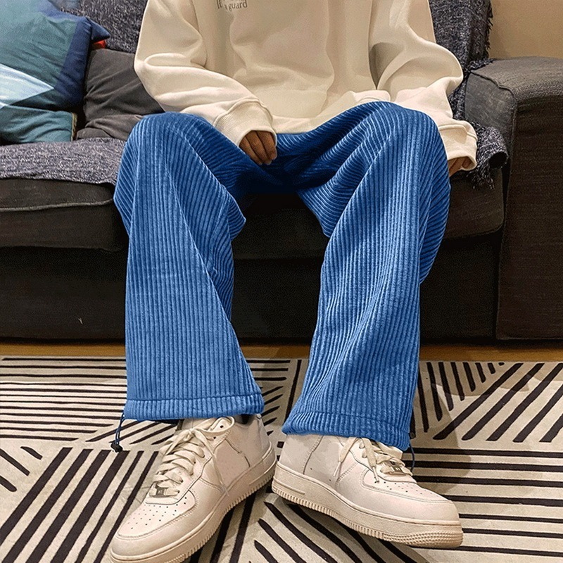 Men's Pants Unisex Casual Tie Leg Straight Pants Corduroy Solid Color Oversize Trousers Autumn Winter Streetwear Warm Pants for Men Women 230327
