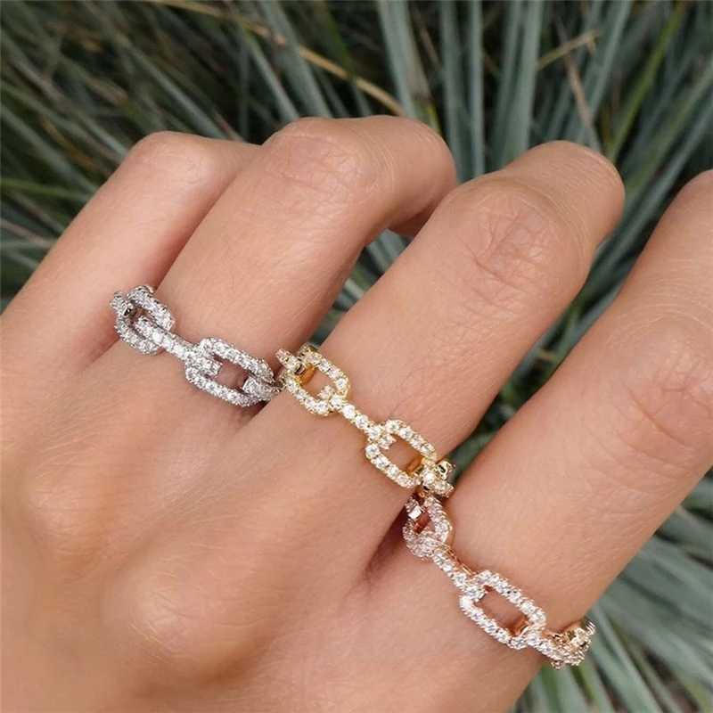 Band Rings Chic Cuban Link Chain Rings for Women Shiny Ice Out Zirconia Tennis Ring Micro Pave Crystal Fashion Accessories Hip Hop Jewelry Z0327