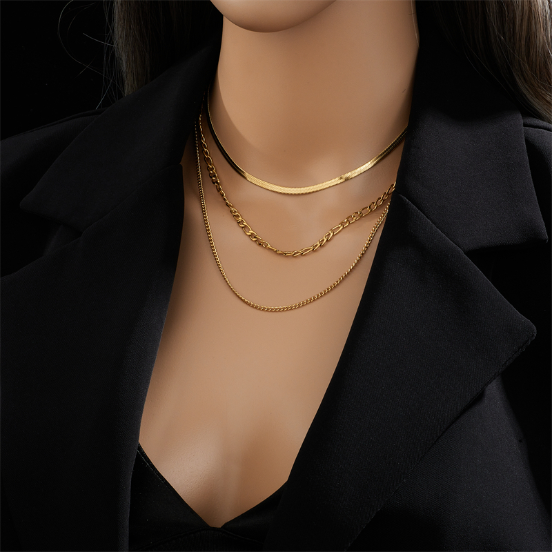 Strands Strings DIEYURO 316L Stainless Steel Gold Color 3 Chains Necklace For Women Punk Street Trend Rustproof Neck Jewelry Gift Bijoux 230325