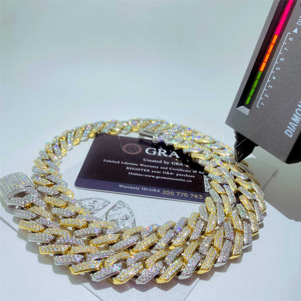 Wholesale Mens Gold Chains 14mm Iced Out Two Tone Vvs Moissanite Miami k Chain Sterg Sier Cuban Necklace