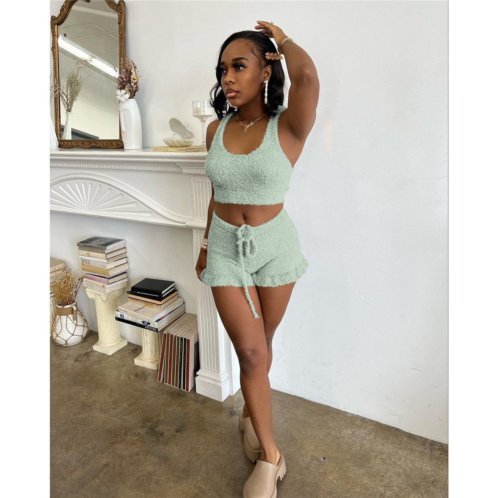 2023 Designer Summer Outfits Women Tracksuits Two Piece Sets Sleeveless Tank Top and Shorts Matching Sportswear Solid Fleece Sweatsuits Wholesale Clot