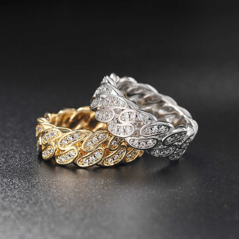 Band Rings Chic Cuban Link Chain Rings for Women Shiny Ice Out Zirconia Tennis Ring Micro Pave Crystal Fashion Accessories Hip Hop Jewelry Z0327