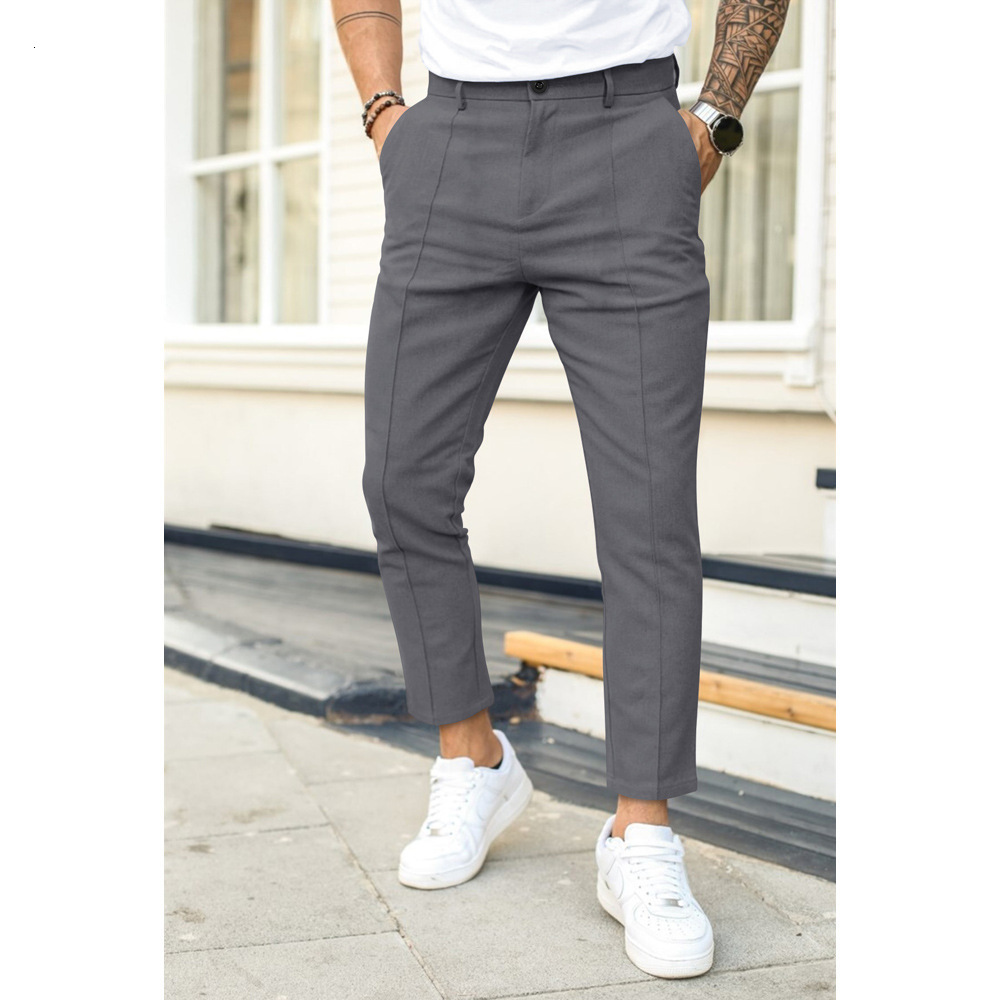 Men's Pants Men's Business Casual Pencil Pants Loose Suit Pants Men Solid Pleated Wash Wear Dress Trousers Double Fold Line Slim Fit Trouser