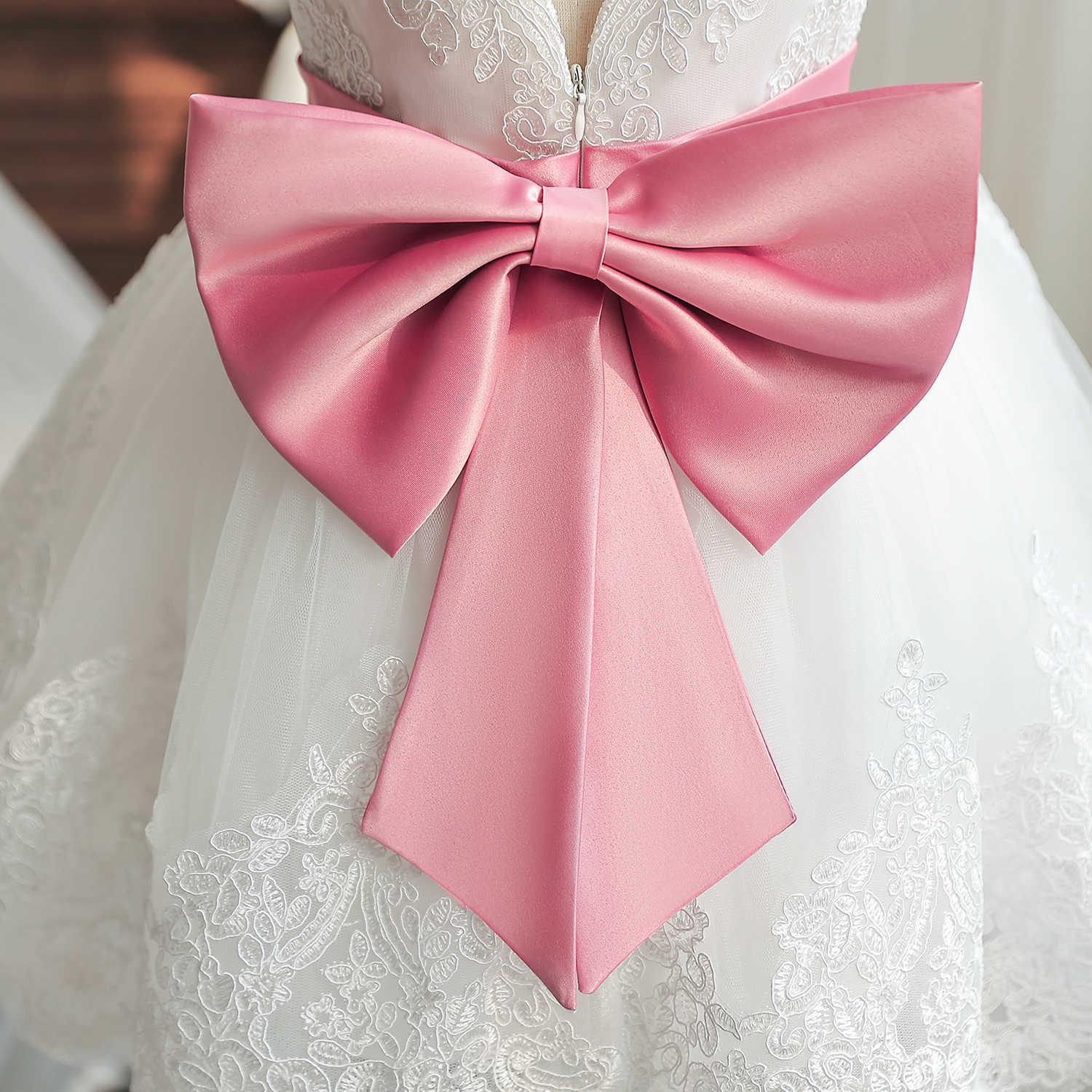 Girl's Dresses Baby Girl White Baptism Dress Infant 1st Birthday Pink Bow Tutu Gown Flower Girl Dress for Wedding Ceremony Summer Party Costume P