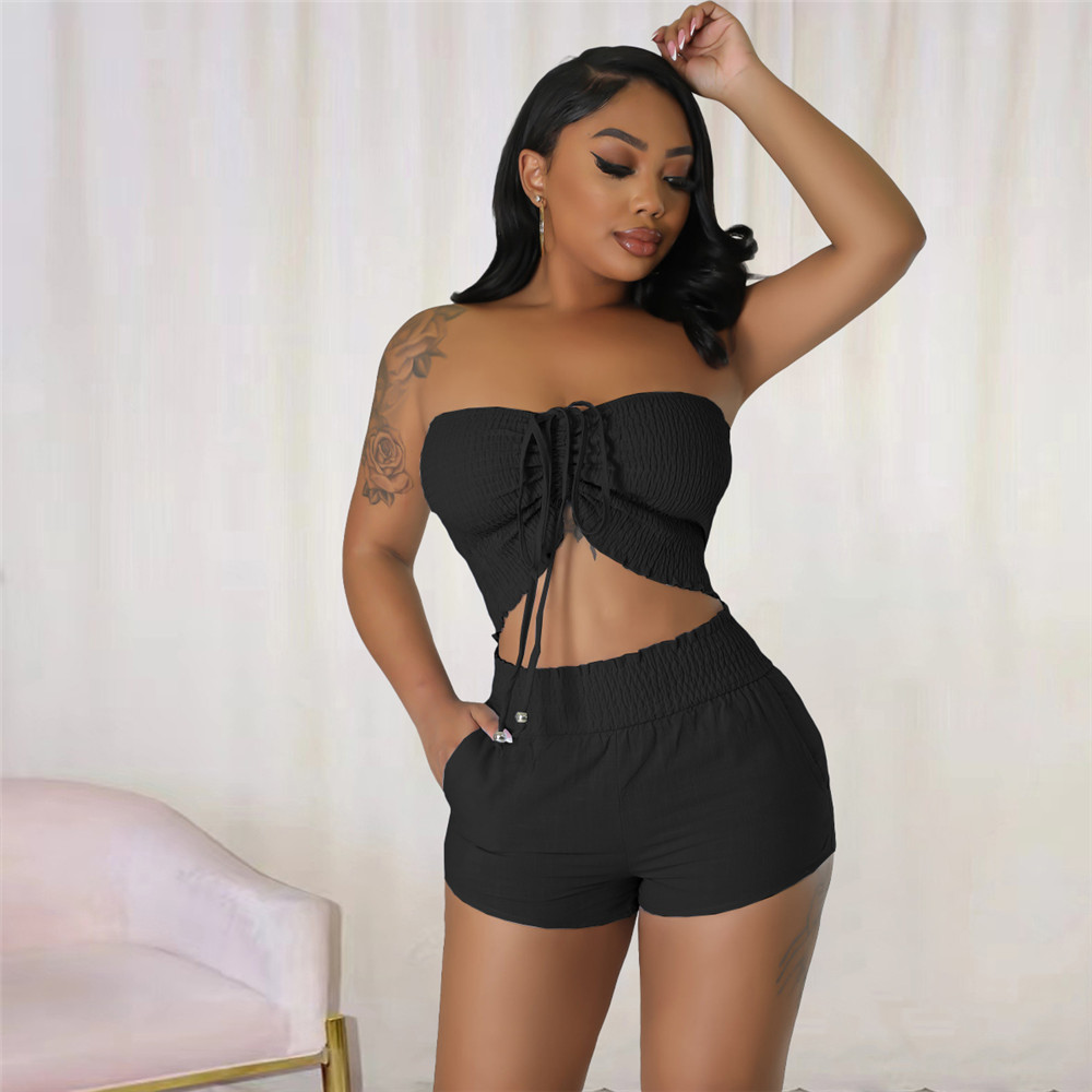 2023 Designer Summer Outfits Women Tracksuits Plus size 3XL Two Pieces Sets Sexy Strapless Tank Crop Top and Shorts Matching Sets Sporswear Fitness Sw