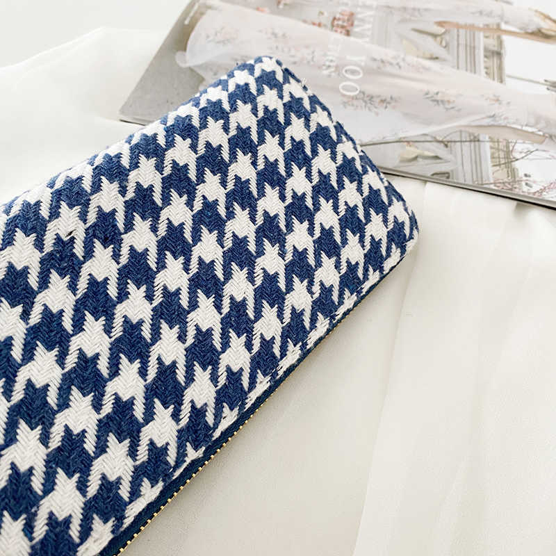 Wallets Europe and United states Houndstooth women wallet Textile cloth Zipper Long Wallet ID Card Money Holder Women's Clutch G230327