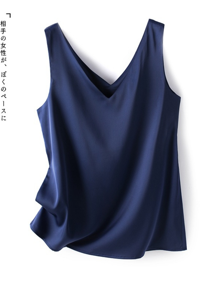 Camisoles Tanks Summer Women's Blouses Chiffon V Neck T-shirts Sleeveless Beautiful Satin Camis Office Lady Elegant Solid Silk Blouse Women 23032
