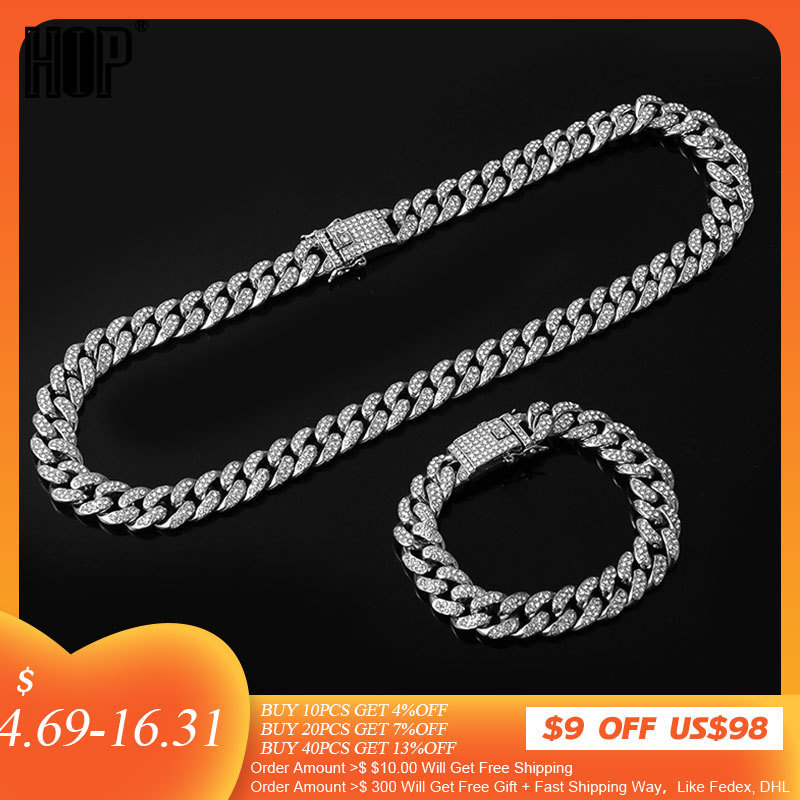 Strands Strings HIP Cuban Link Chain for Men Miami Iced Out Cuban Necklace Gold Plated Bling Necklaces 13MM Rapper Jewelry for Men Women 230325