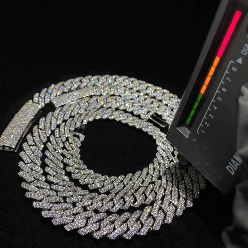 12mm/10mm VVS1 Moissanite Iced Out Cuban k Chain in Sier
