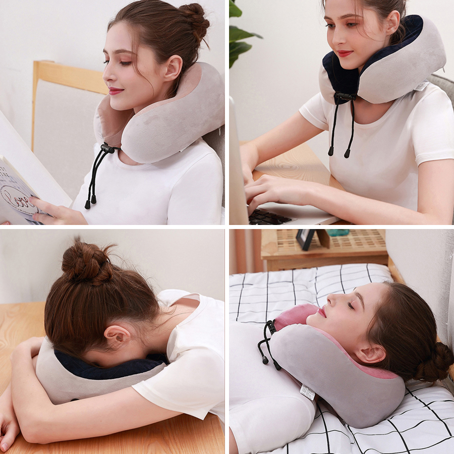 Massaging Neck Pillowws RLESMEN 4 Heads Travel Pillow Neck Massager Relaxation Heating Vibrator U-shaped Cervical Vertebra Electric Massage Health Car