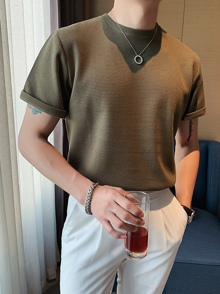 Men's T-Shirts Men Summer Solid Color Ice Silk Knit Shirts Male O-neck Casual Tees Men's Sim Fit Short Sleeve Sweater T-shirts 230327