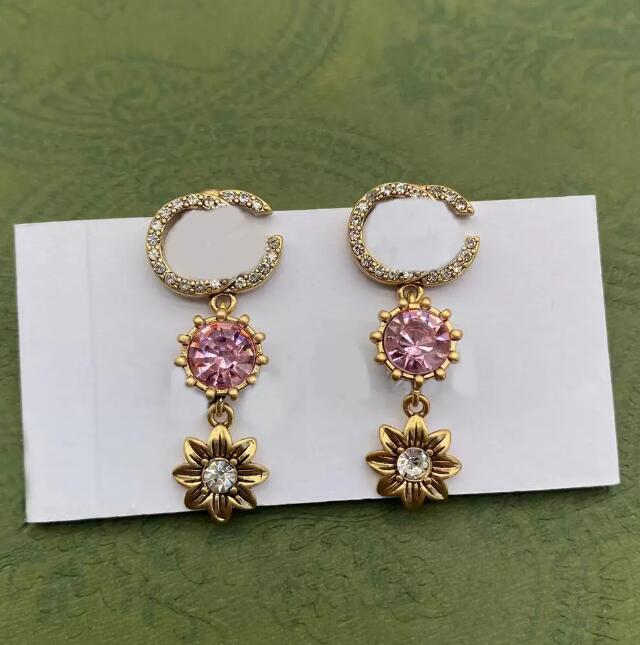 Europe Dangle Fashion Popular Dangle & Chandelier Earrings Women Color Diamond Flower Pendant Designer Earrings