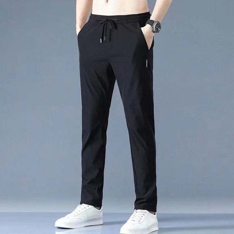Men's Pants Mens Fast Dry Stretch Long Pants Elastic Waist Casual Drawstring Solid Color Ice Silk for Male Business Fashion Sports Trousers 23032