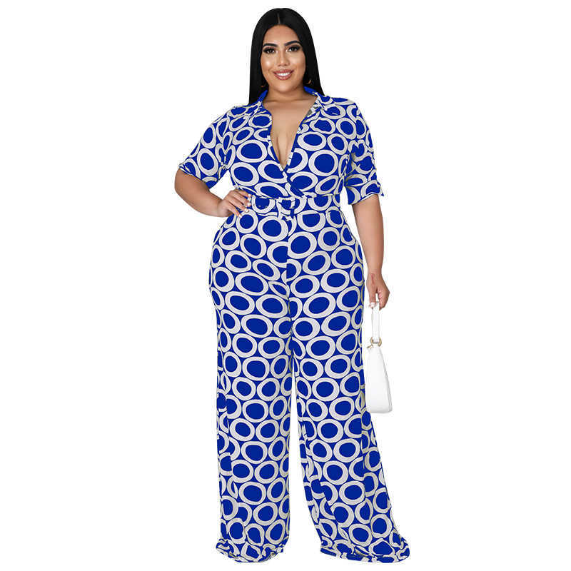 women's large 2023 Plus size fashion pantsuit new fashion holiday casual printed multicolor Jumpsuit XL -5XL