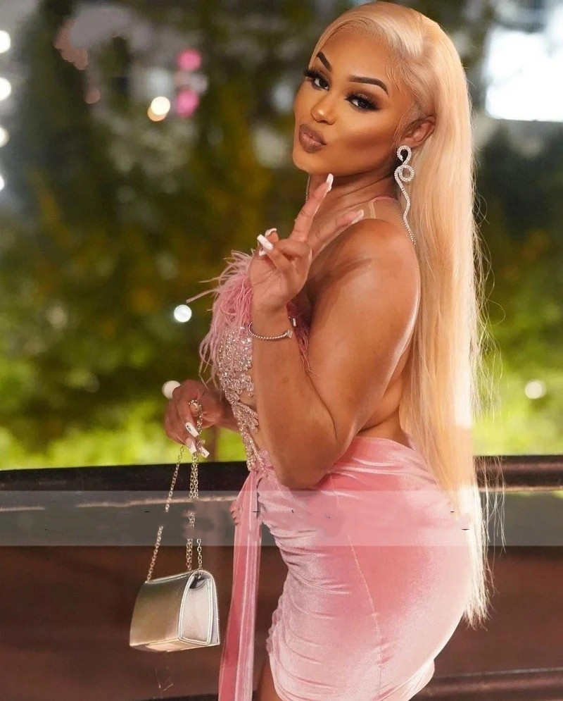 Sexy Veet Pink Prom Dresses Illusion Beads Crystals Feathers Birthday Tail Party Performance Gowns Robe De Bal