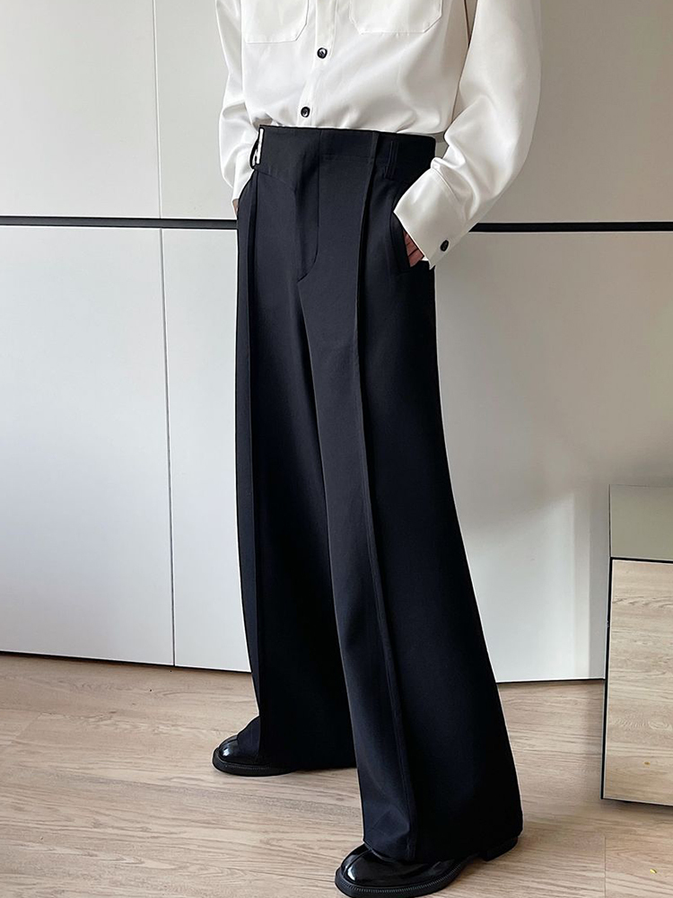 Men's Pants IEFB Men's Casual Wide Leg Trousers Korean Style Personalized Bright Line Decoration Fashionable Elastic Waist Trousers 230327