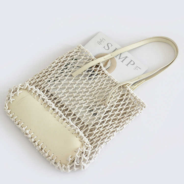 CMM Beach Bags 2023 Summer Hollow Rectangular Pu Hand Cotton Rope Handwoven Series Holiday Straw Woven Net Women s Big 230327