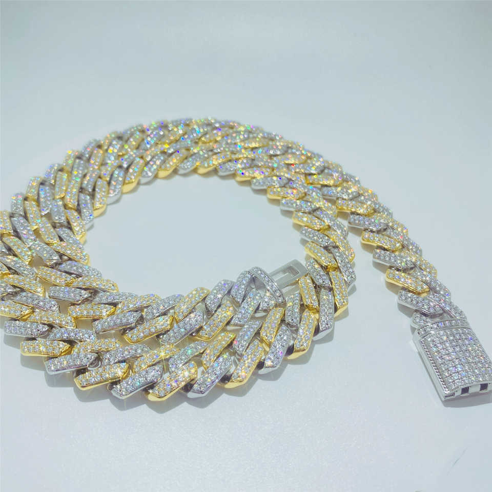 Wholesale Mens Gold Chains 14mm Iced Out Two Tone Vvs Moissanite Miami k Chain Sterg Sier Cuban Necklace