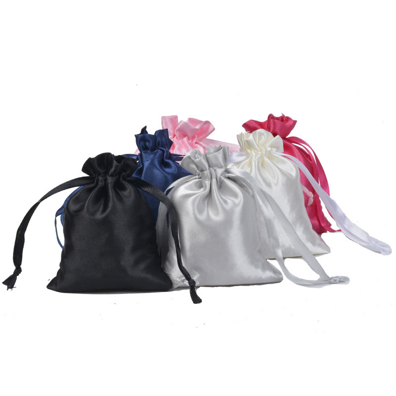 Jewelry Boxes 50pcs Silk Satin Drawstring Bag with Ribbon for Jewelry Hair Travel Watch Shoes Diamond Bead Ring Makeup Gift Packaging Pouch 230325