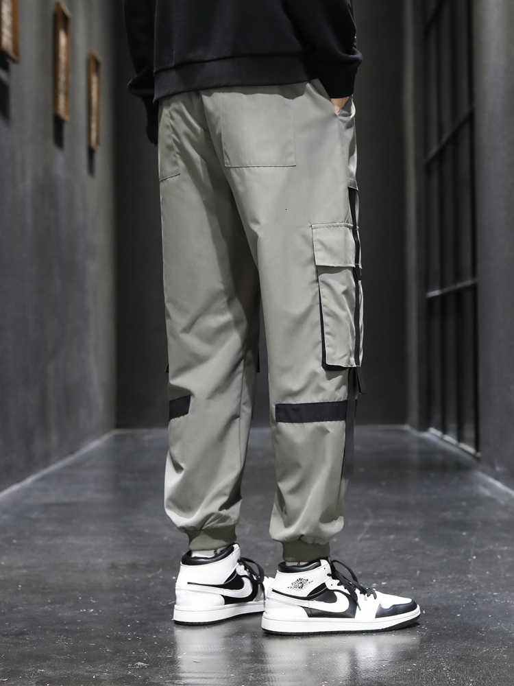 Men's Pants Spring Summer Multi-Pockets Ribbon Cargo Pants Men Hip Hop Streetwear Black Joggers Male Breathable Casual Pants 230327